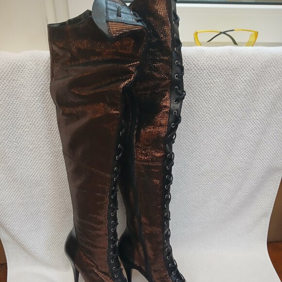 Over- the- knee tall stiletto leather boots. New and Unworn. - Picture 7 of 7
